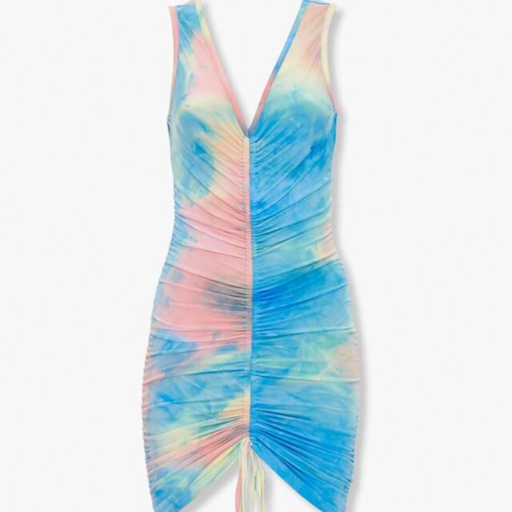 Tie dye pink blue ruched tank beach dress - Picture 2 of 5
